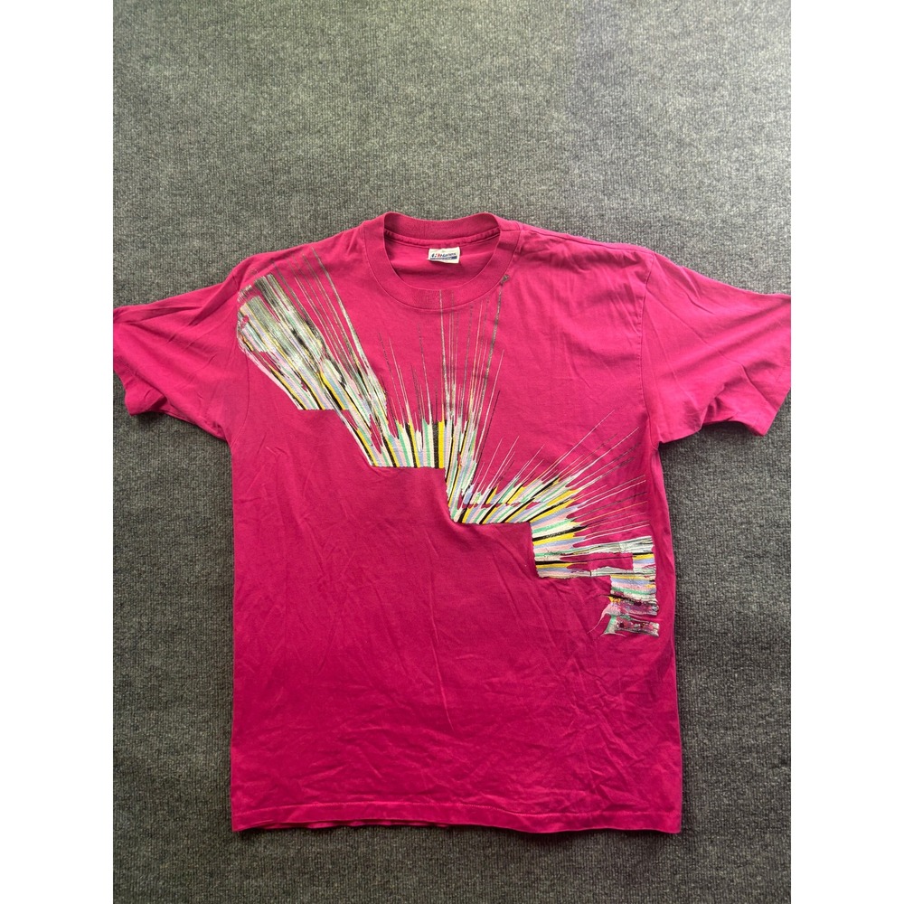 Vintage Hanes Graphic T-Shirt Adult XL Pink 50/50 Abstract Paint Made in USA